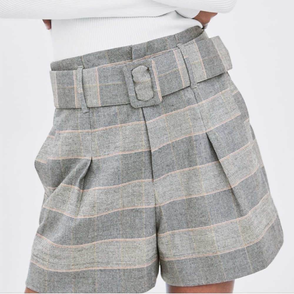 Zara High Waisted Belted Plaid Shorts